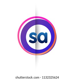 Letter SA logo with colorful circle, letter combination logo design with ring, circle object for creative industry, web, business and company.
