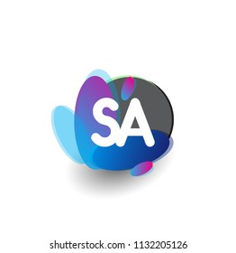 Letter SA logo with colorful splash background, letter combination logo design for creative industry, web, business and company.