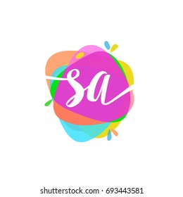 Letter SA logo with colorful splash background.