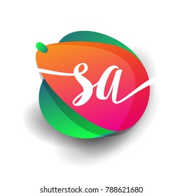 Letter SA logo with colorful splash background, letter combination logo design for creative industry, web, business and company.