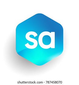 Letter SA logo in hexagon shape and colorful background, letter combination logo design for business and company identity.
