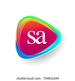 Letter SA logo in triangle shape and colorful background, letter combination logo design for company identity.