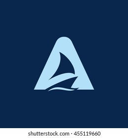 Letter A And Sail Boat Logo Vector.