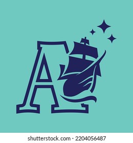 Letter A for sailing boat logo template