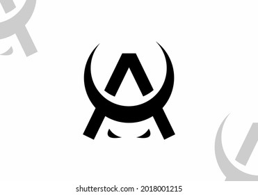 Letra A con plantilla de diseño de logotipo samurai