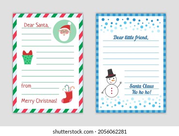 Letter to Santa from child. Christmas  wishlist blank isolated. Reply letter to kid. Vector cartoon template illustration. svg