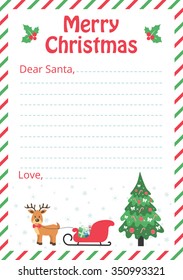 letter to santa with christmas trees and deer and sleigh