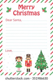 letter to santa with christmas trees and nutcracker and girl elf