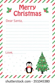 letter to santa with christmas trees and penguin