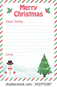 letter to santa with christmas trees and snowman