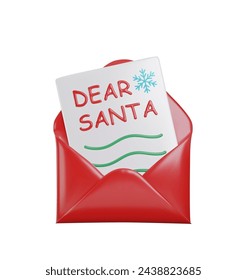 Letter to Santa Claus 3d icon. Dear Santa. Red envelope with letter to Santa. Isolated vector illustration eps 10