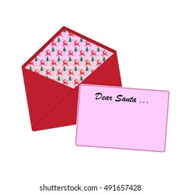Letter to Santa Claus with Christmas pattern in red envelope