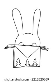 Letter to Santa Claus Congratulation Year of the Rabbit 2023 Doodle vector illustration Continuous line Drawing on an isolated white background