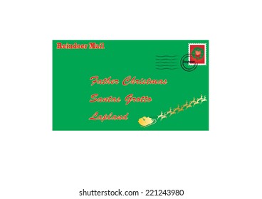 A Letter to Santa Claus decorated with Father Christmas and his sleigh and a Christmas stamp