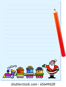 Letter to Santa Claus with a fun train laden with gifts, vector