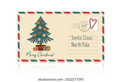 Letter to Santa Claus isolated on white. Christmas letter. Envelope with Christmas tree.