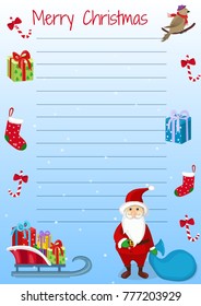 Letter from Santa Claus. Merry christmas. Winter season. Card with cute Santa Claus. Vector illustration.