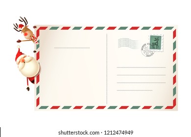 Letter For Santa Claus With Santa And Reindeer On Left Side Of Postcard