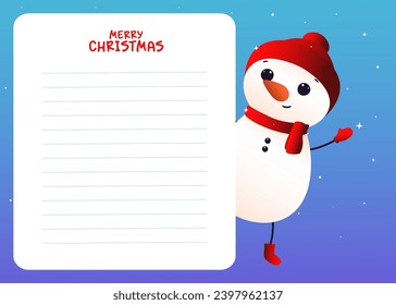 Letter to Santa Claus. Snowman . New Year card.