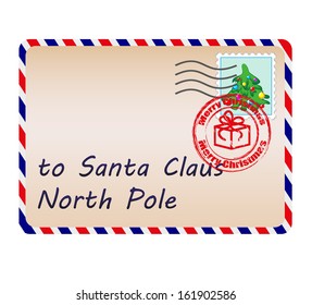 Letter to Santa Claus with stamps and postage mark 