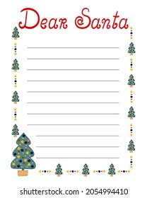 Carta a la ilustración vectorial de la plantilla de Santa Claus, hoja de cálculo en blanco de lista de deseos de Navidad con líneas que los niños deben rellenar