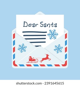 Letter to santa claus. Template letter to Santa Claus wish list. Merry Christmas and New Year. Vector illustration flat design. Holiday background.