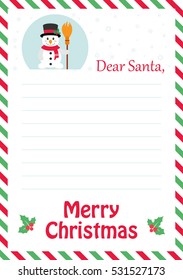 letter to santa with cute snowman and broom 