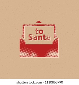 Letter Santa icon in halftone style. Grunge background vector illustration.