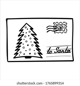 Letter to Santa, isolated simple hand drawn vector illustration in black and white doodle style 