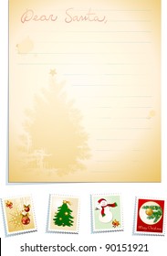 Letter to Santa with stamps, vector