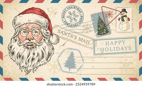 Letter for Santa vintage poster colorful with envelope to send to New Year wizard in Lapland vector illustration