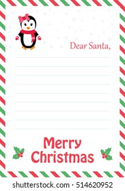 letter to santa with winter penguin