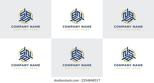 Letter SBN, SNB, BSN, BNS, NSB, NBS Hexagonal Technology Logo Set. Suitable for any business.