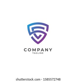 Letter SC CS forming shield, modern logo for security company design concept. Vector illustration