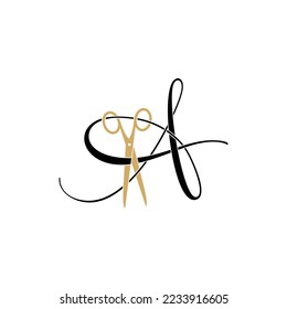 Letter A with scissor logo Vector 001