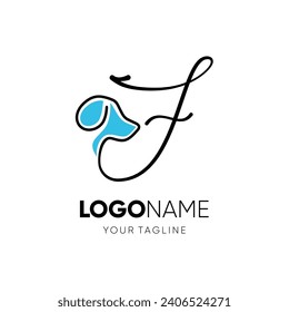 Letter Script F Dog Logo Design Vector Icon Graphic Emblem Illustration 