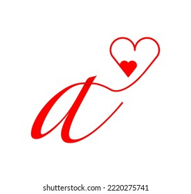 Una letra guión de línea cardíaca. del corazón. Carta Una plantilla de logotipo de escritura a mano con decoración de amor y forma de corazón. El primer vector de firma.