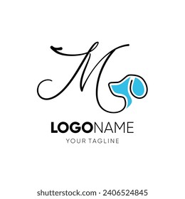 Letter Script M Dog Logo Design Vector Icon Graphic Emblem Illustration 