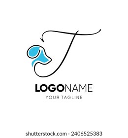 Letter Script T Dog Logo Design Vector Icon Graphic Emblem Illustration 