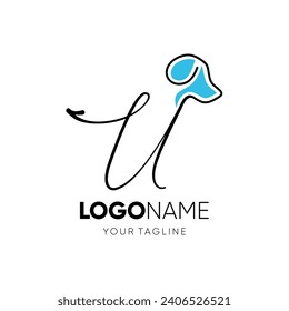 Letter Script U Dog Logo Design Vector Icon Graphic Emblem Illustration 