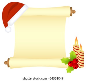 Letter scroll with Christmas decoration. Vector illustration, isolated on a white