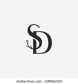 Letter SD floral minimal abstract logo icon sign. Vector illustration