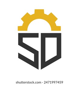 Letter SD Gear Logo Design for Service Center, Repair, Factory, Industrial, Digital and Mechanical Business