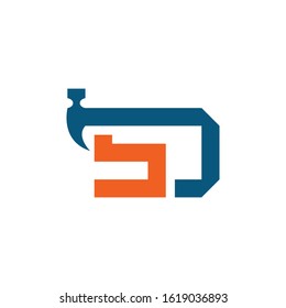 Letter SD with with hammer renovation, building services, repair, construction logo design template. Blue and Orange color icon. Isolated on white background. Vector illustration in eps 10.