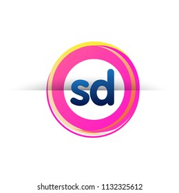 Letter SD logo with colorful circle, letter combination logo design with ring, circle object for creative industry, web, business and company.
