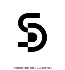 Letter SD pixel digital negative space logo
