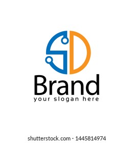 Letter SD stock logo, SD initial., flat design. technology logo.
