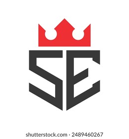 Letter SE Crown Logo. Crown on Letter SE Logo Design Template