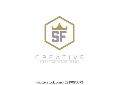 letter se elegant and luxury Initial with crown and hexagon frame minimal monogram logo design vector template