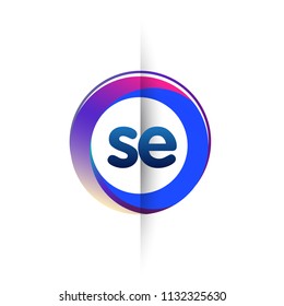 Letter SE logo with colorful circle, letter combination logo design with ring, circle object for creative industry, web, business and company.
